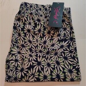 Plus‎ Size Navy Blue White Daisy Floral Design Plus Size  Leggings